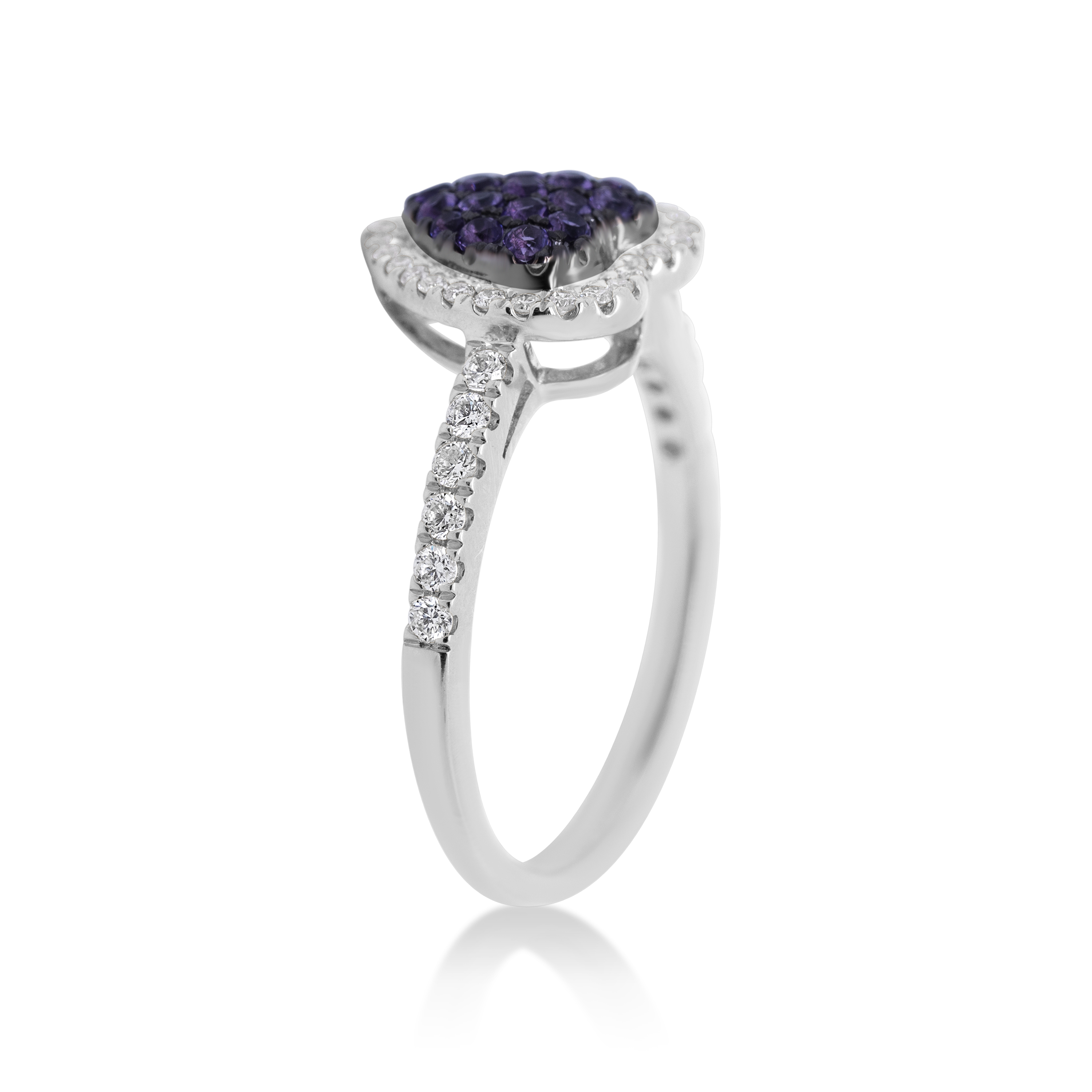 Diamond Heart Ring 0.25 ct. 14K White Gold 0.24 ct. Sapphire